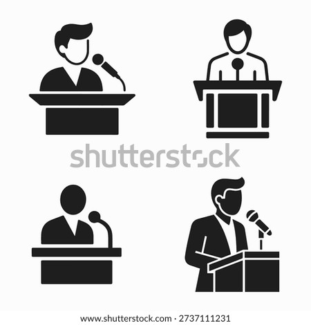 A Collection of Four Pictograms Representing Public Speaking and Debating Scenarios