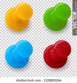 collection of four pin needles in different colors with vector transparency