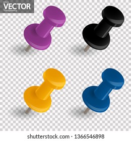 collection of four pin needles in different colors with vector transparency