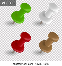 collection of four pin needles in different colors with vector transparency
