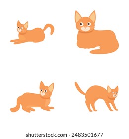 Collection of four playful cartoon ginger cats, perfect for petthemed designs