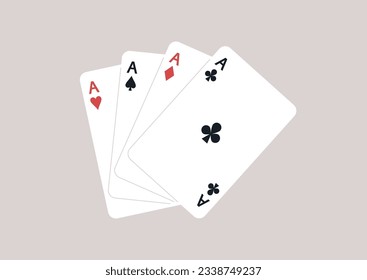 A collection of four playing card aces, a gambling concept