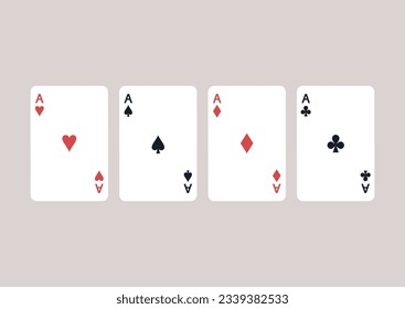 A collection of four playing card aces, a gambling concept