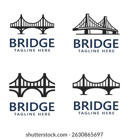 A collection of four professionally designed bridge logos, featuring distinct architectural styles for branding in construction, engineering, and infrastructure sectors.