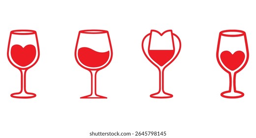 Coleção de quatro taças de vinho tinto isoladas sobre fundo branco