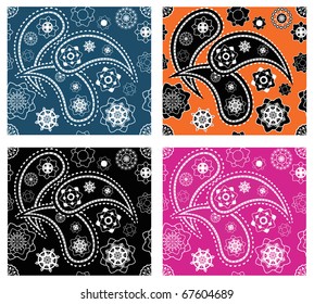 Collection of four retro seamless indian paisley vector patterns
