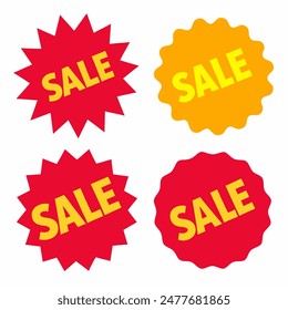 A collection of four sales stickers displayed on a plain white background