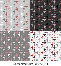 collection of four seamless patterns with flamingos