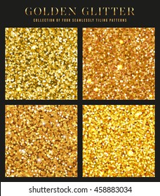 collection of four seamlessly tiling golden glitter patterns, textures or backgrounds - perfect for Christmas, festive evevnts or luxury designs