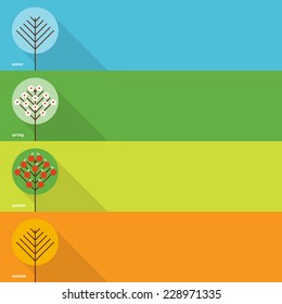 Collection of four seasons banners in flat style