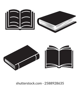 A collection of four simple, black and white book icons.