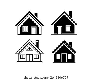 Collection of four simple house icons in a black silhouette style