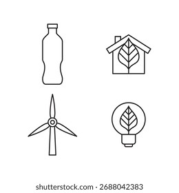 Collection of four simple line style renewable energy and eco friendly concepts vector.