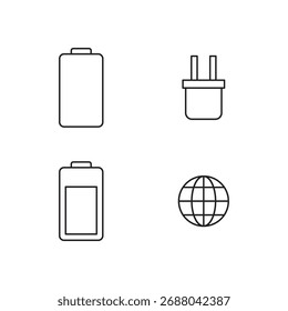 Sammlung von vier einfachen Linie Stil globale Energie und Batteriestrom Symbole Vektor.