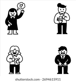 Una colección de cuatro iconos simplificados en blanco y negro de personas