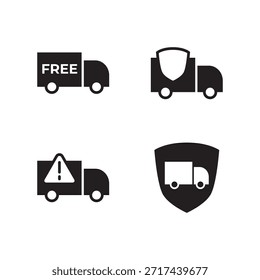 Colección de cuatro iconos sólidos para el envío libre y la protección del paquete.