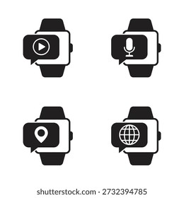 Kollektion von vier soliden Uhrensymbolen für Medien