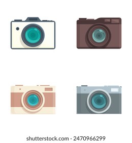 Collection of four stylish camera icons representing both vintage and contemporary designs