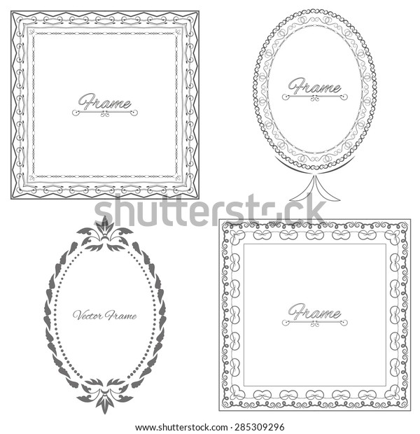 Collection of four stylish elegant frame with\
place for text. Monogram. Set. Simple creative frame. Vector\
illustration for your\
design