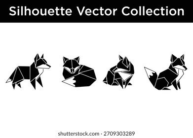 Una colección de cuatro elegantes siluetas de zorro geométricas en varias poses, perfectas para proyectos de diseño.