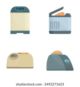 Collection of four stylish vector toasters in various designs isolated on a white background