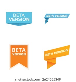 Coleção de quatro banners estilizados indicando software ou produtos da versão beta