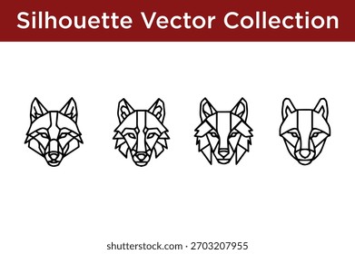 A collection of four stylized geometric wolf head silhouettes in black and white.