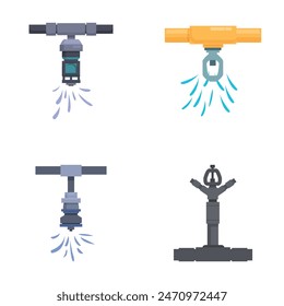 Collection of four stylized satellite icons in a flat design, isolated on a white backdrop
