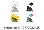 A collection of four stylized turtle illustrations, each depicting contemplation with a thought bubble. This versatile graphic is ideal for concepts related to thinking, planning, or daydreaming in marketing and educational materials.