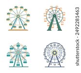 Collection of four stylized vector illustrations of ferris wheels in various colors