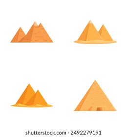 Collection of four stylized vector pyramids, perfect for educational and creative designs
