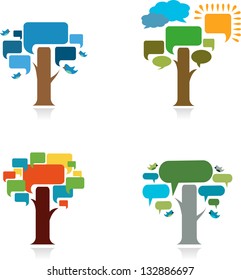 collection four trees with speech bubble