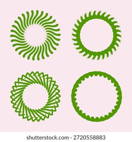 Una colección de cuatro diseños circulares verdes únicos, cada uno con un patrón intrincado diferente, dispuestos en un diseño cuadrado.