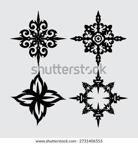Collection of four unique ornate decorative designs pattern element collection set editable