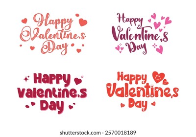 A collection of four unique Valentine's Day greeting designs, each showcasing different typographic styles and heart elements Love Typography, Heartfelt Messages, Valentine's Day Greetings