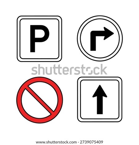 A collection of four universally recognized traffic and parking signs isolated on a transparent background