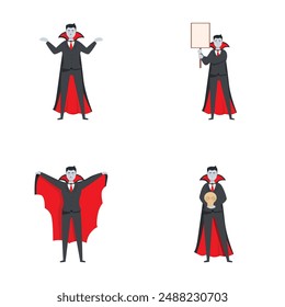 Collection of four vampire illustrations in different poses, perfect for halloween designs