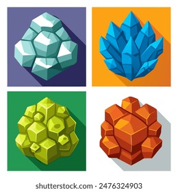 A collection of four various rock varieties on a white surface