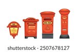 Collection Of Four Vector British Mailboxes With Different Designs Often Found On Street Corners And Outside Post Office