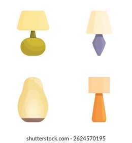 Collection of four vector cartoonstyle table lamps on a white background, ideal for interior design themes