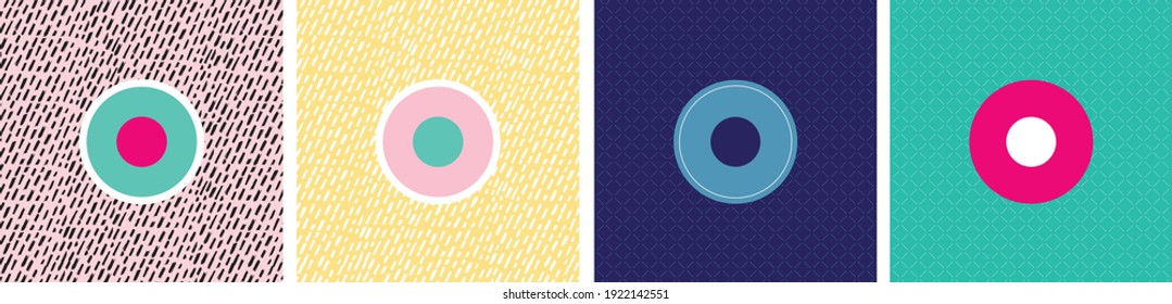 Colección de cuatro círculos vectoriales de fondo abstracto con colores pastel en combinación moderna. Diseño de patrones. Diseño gráfico. Forma redonda.