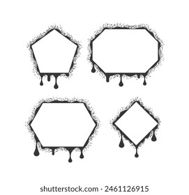 Collection Of Four Vector Frames In Graffiti Style With Dripping Paint Effect. Vector Pentagon, Rhombus And Octahedron