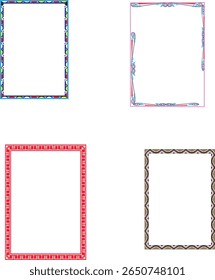 A collection of four vector frames with various colors and ornate designs. This beautiful and elegant border set is perfect for creating invitations, certificates, diplomas, photo frames