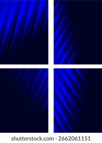 A collection of four vector gradient abstract patterns in dark blue and light blue that form a motif of sharpened leaves or blades.