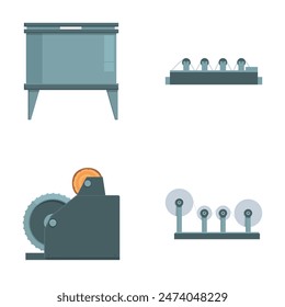 Collection of four vector icons representing different industrial machines