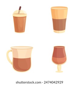 Collection of four vector illustrations depicting different styles of coffee cups