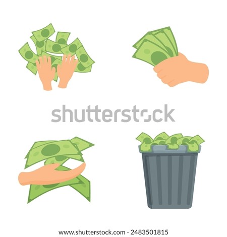 Collection of four vector images depicting various ways of interacting with cash
