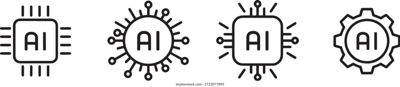 Una colección de cuatro iconos de la IA de la silueta del Vector en diversos diseños