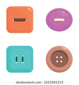 Collection of four vibrant sewing buttons in various shapes and colors