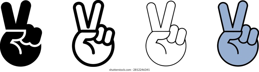 a collection of four victory hand gesture signs depicted in different graphic styles against a plain isolated background